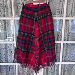 Vintage Pastille 12 Tartan Plaid Made in the USA red Green scarf maxi skirt